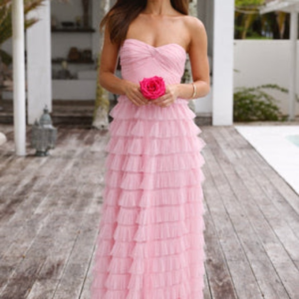 Elegant Pink Strapless Ruffle Dress